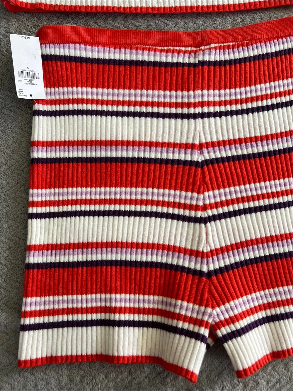 NWT Old Navy Red Striped Knit High Rise Ribbed Shorts & Halter Crop Top Set